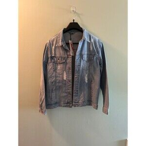 NEW Men’s jean jacket, ripped light blue size medium